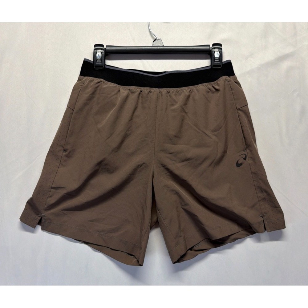 ASICS Double Weave Running Shorts Mens Small Brown Side‎ Slits Moisture Wicking